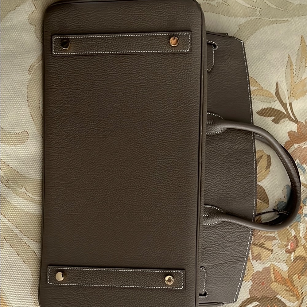 New Taupe Leather Tote Bag with Gold Hardware - Picture 3 of 3